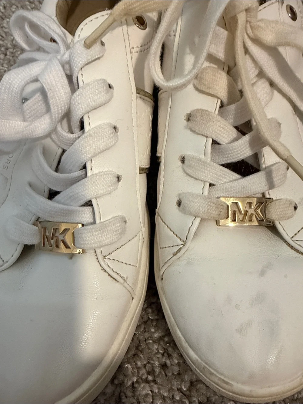Michael Kors White/Gold Low-Top Leather Sneakers
